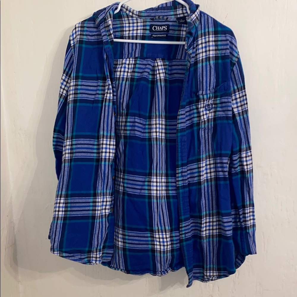 Chaps Blue and White Button Down Shirt
